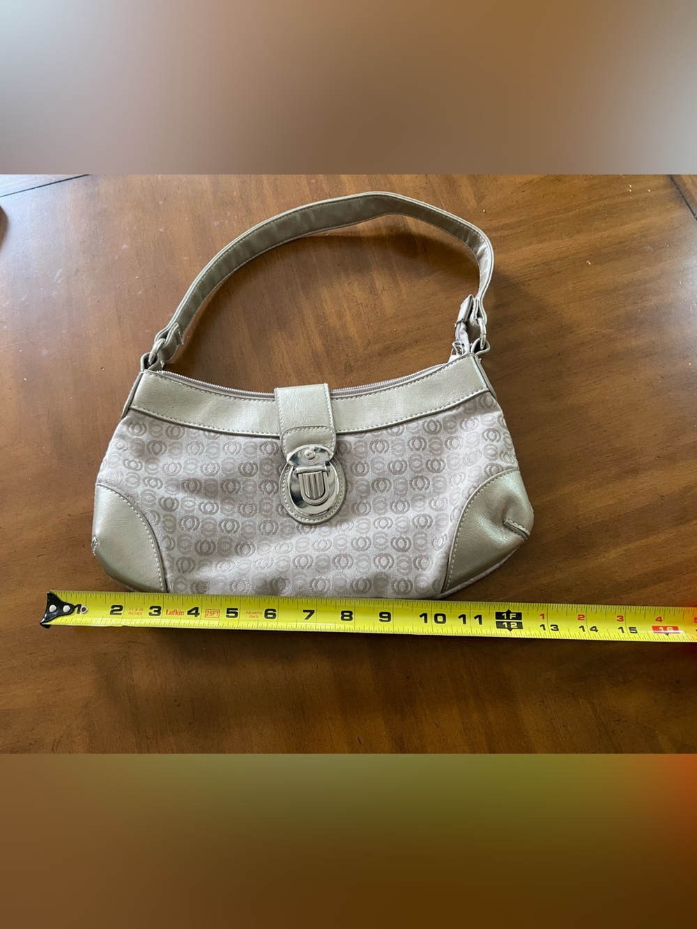 Etienne Aigner Beige Logo-Print Shoulder Bag with Buckle